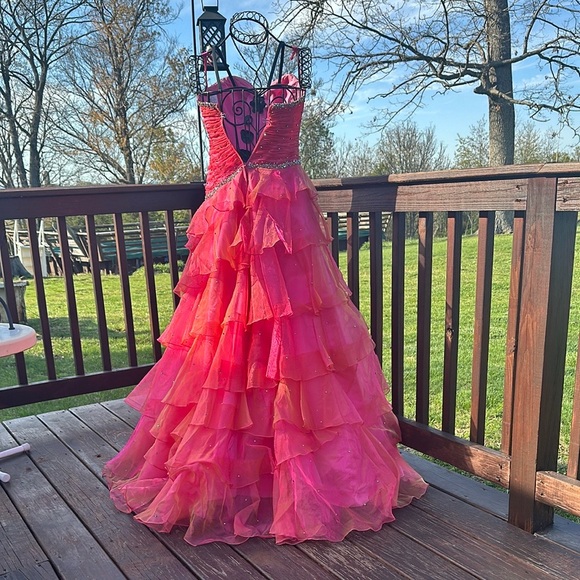 Crown Collection Pink Ruched Ruffled Prom Gown - Picture 2 of 11